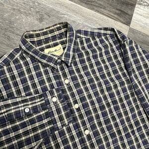 Vintage 90s Eddie Bauer Purple Green Tartan Plaid Men XL Button Up Flannel Shirt